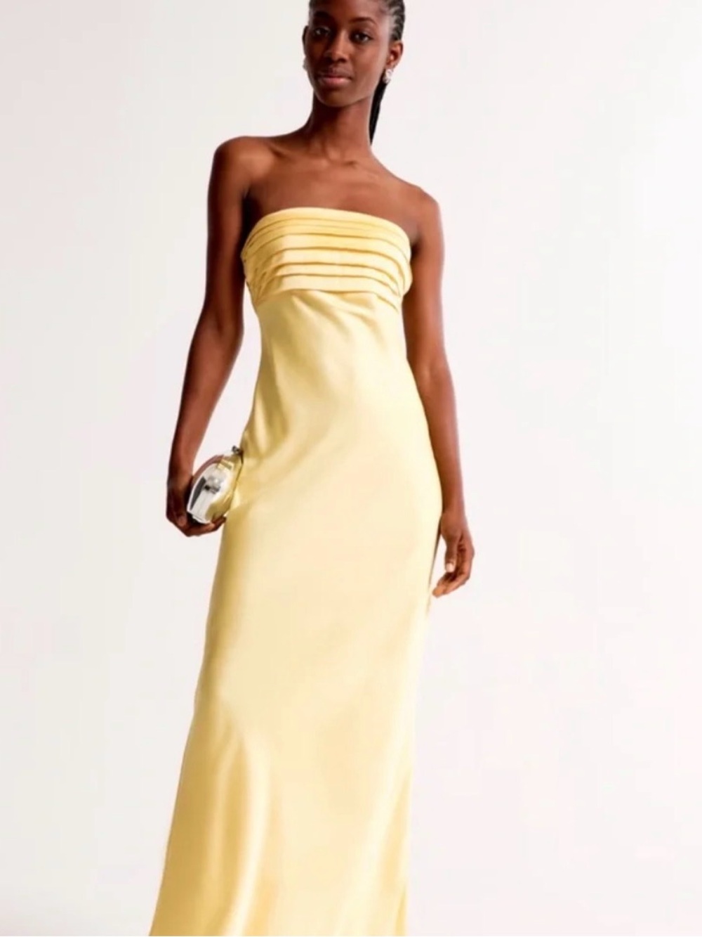 NWT Abercrombie & Fitch Emerson Strapless Sunny Yellow Satin Maxi Slip Dress